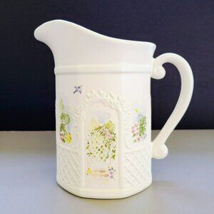 Vintage Pfaltzgraff Cape May Pitcher Sculptured Shabby Chic Floral Garden USA